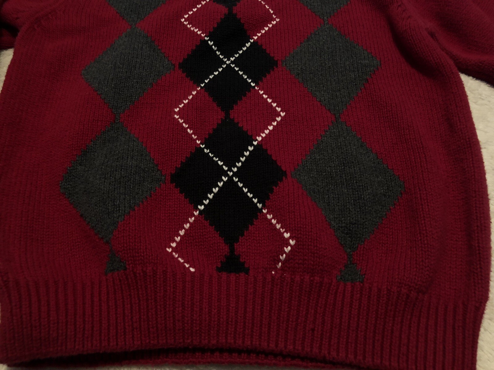 New GYMBOREE Boys Maroon Argyle Pattern Half Zip Long Sleeve Sweater Cotton 3T