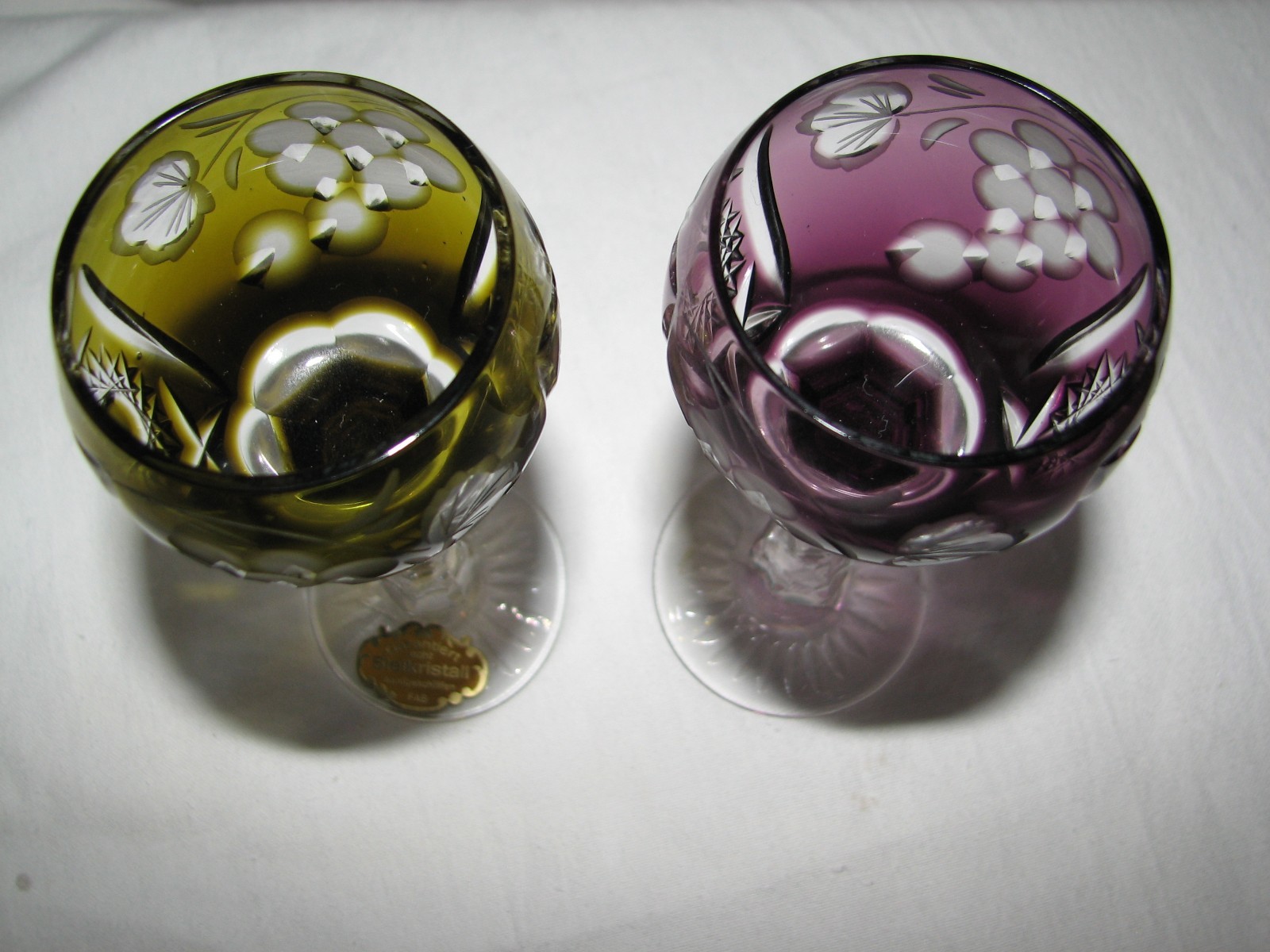 2 shot CUT TO CLEAR LEAD CRYSTAL Mini small goblet grape German green amethyst