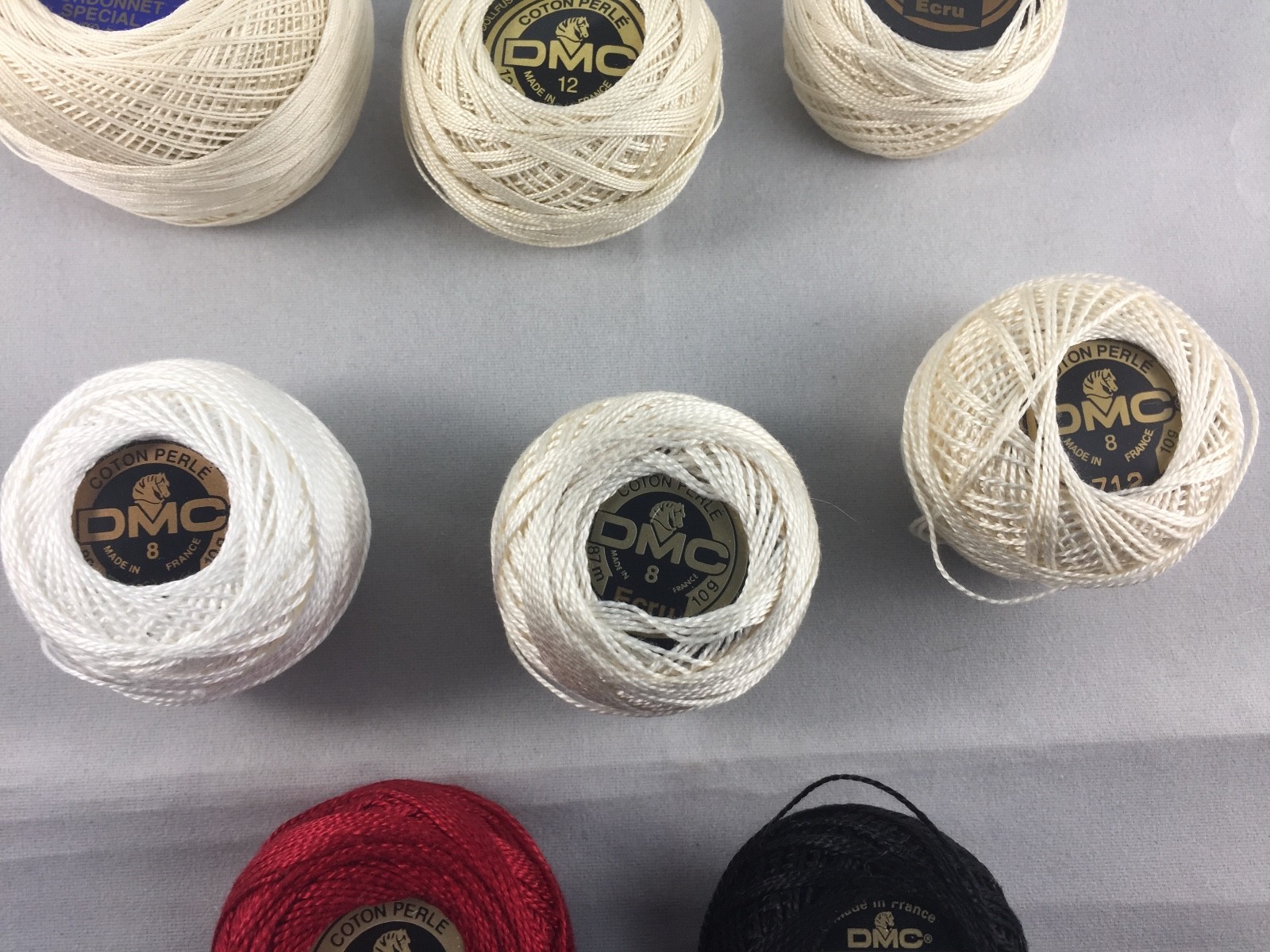 Lot of 8 DMC Perle Cotton Size 12 and Size 8 and Ecru N50 thread floss crochet