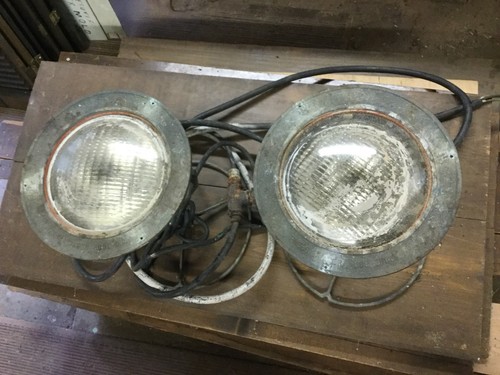Two Large Vintage Brass SUBMERSIBLE POND FOUNTAIN LIGHTS Underwater