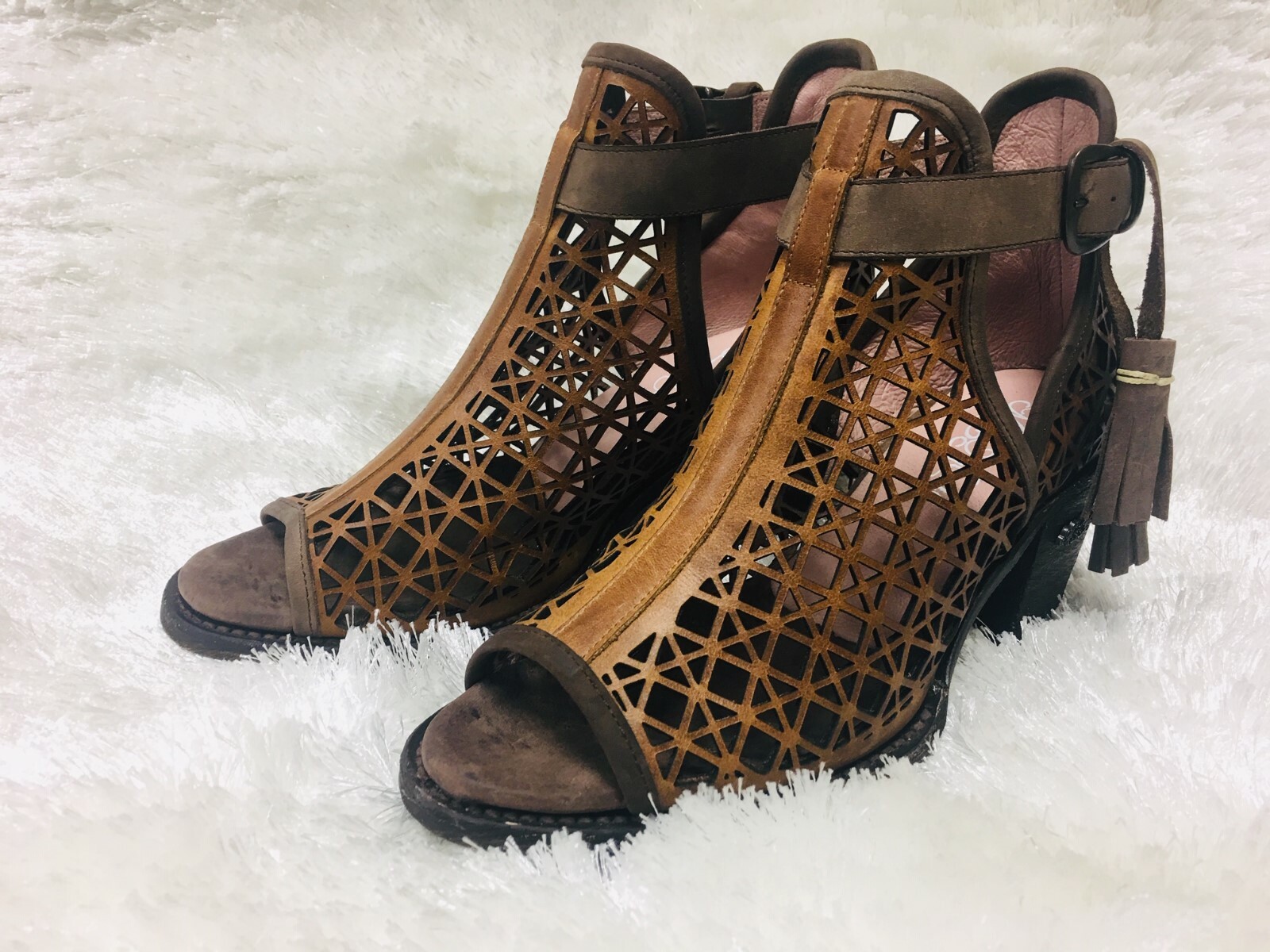 Pre-owned Miss Miss Miss Macie "heavens To Betsy" Brown Leather Ankle Bootanderson Beanboho Style