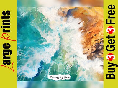 Dynamic Coastal Seascape Watercolor Ocean Art Print 12''X16'' / A3  Matte Paper