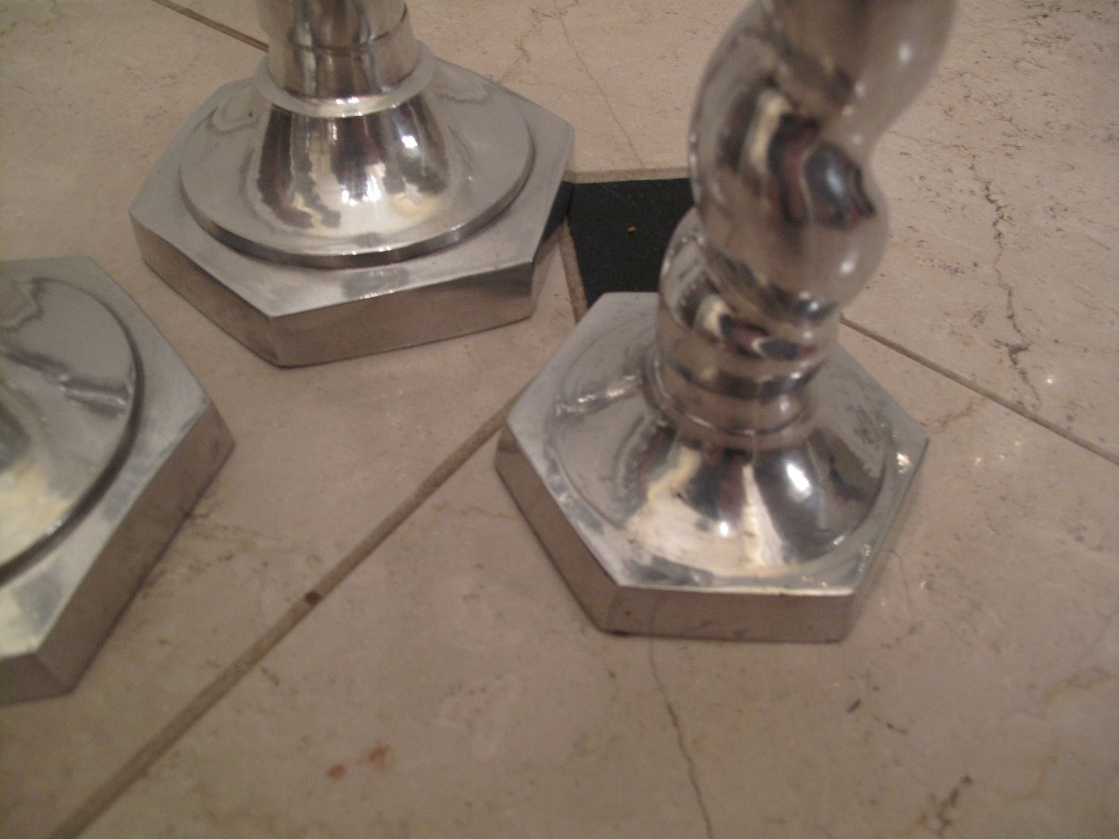 Vintage Silver Pewter No Polish Barley Twist Candlestick Set of Three