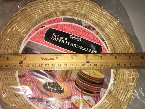 Vintage Nevco Wicker Paper Plate Holders Rattan Picnic BBQ Party New in Package