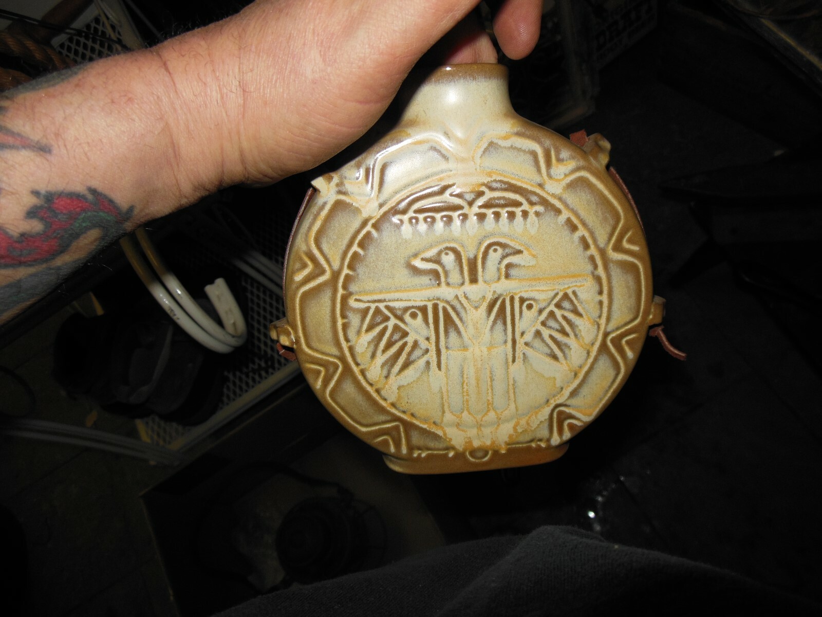 Art Deco Frankoma Thunderbird brown Ada Clay Pottery Canteen