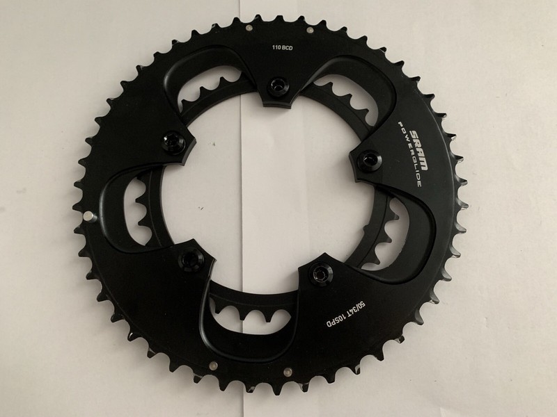 LOW MILES SRAM Powerglide 50/34 Chainrings and Bolts 10 speed 110 BCD 50t 34t