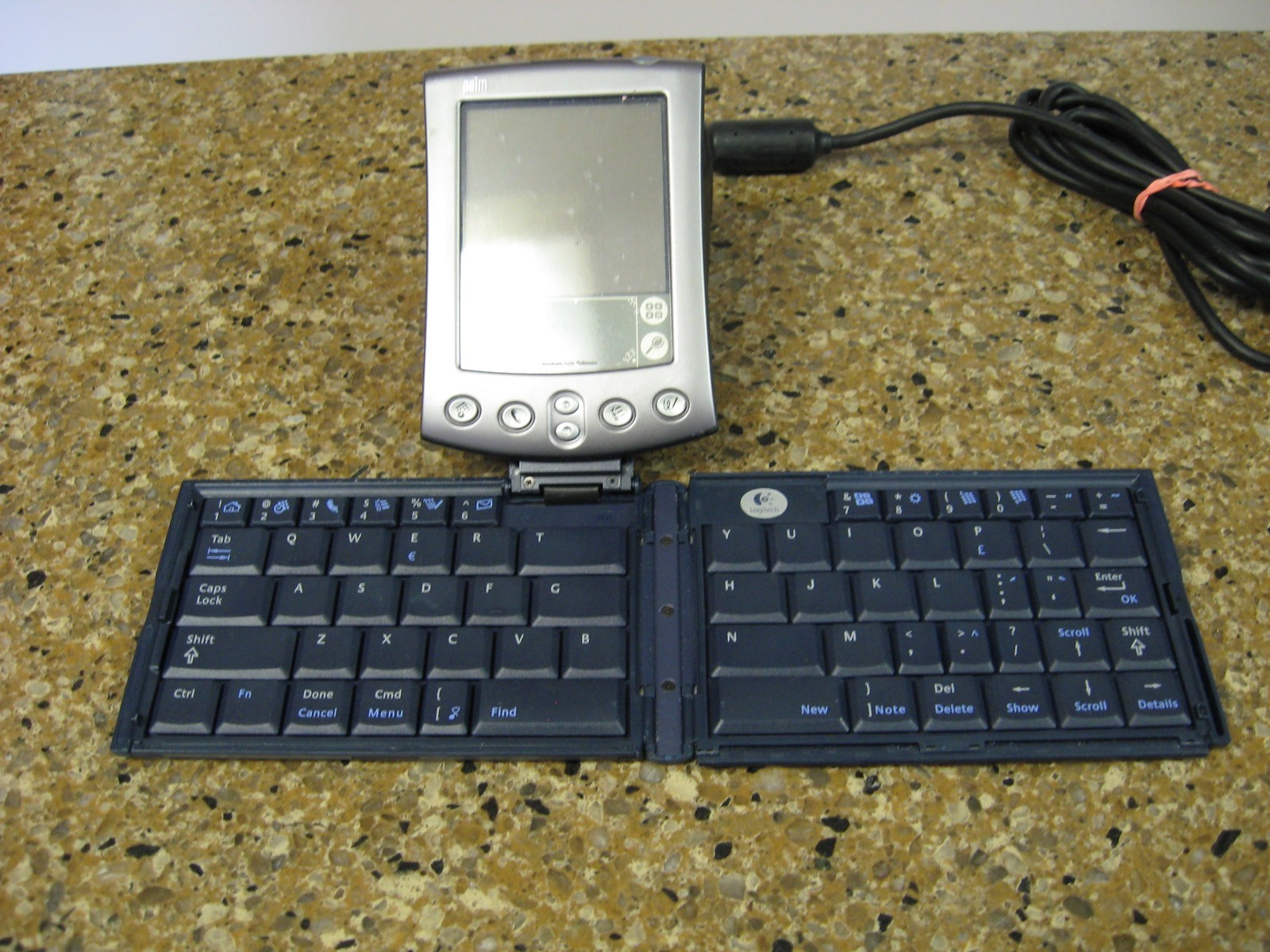 Vintage Palm Pilot with charger and keyboard for parts
