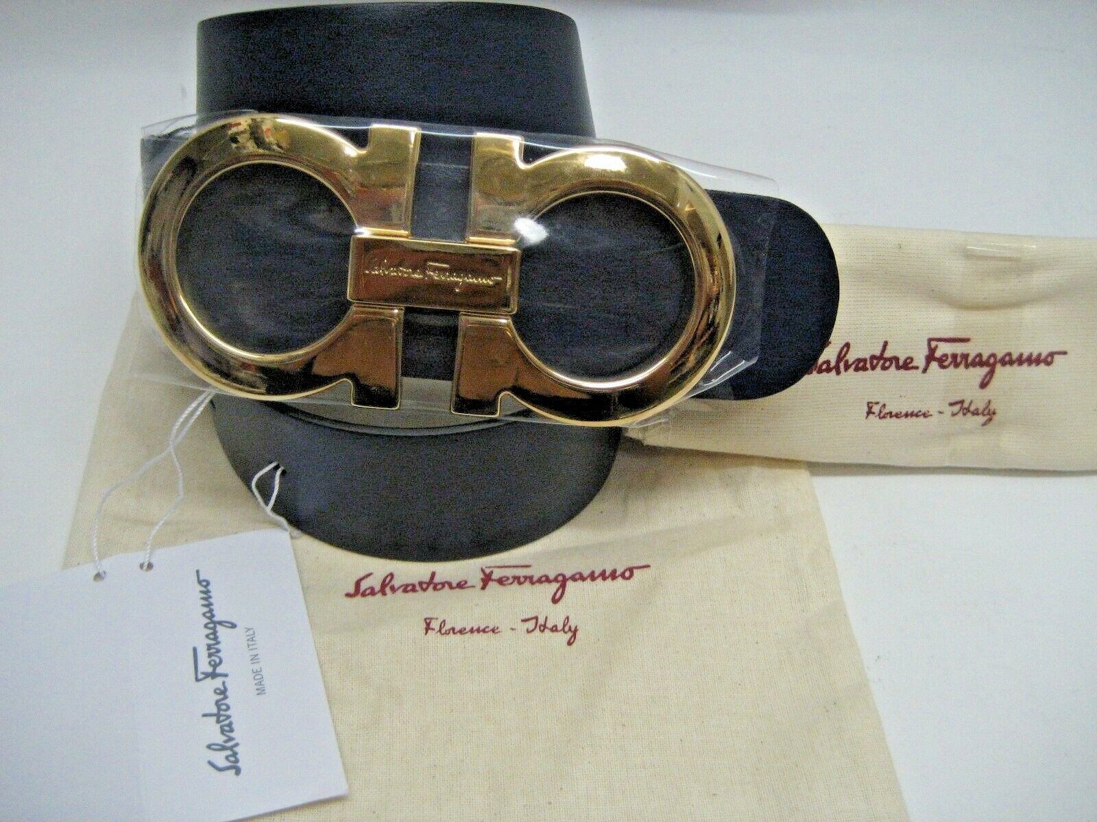 NEW Salvatore Ferragamo Revers Black Blue Leather Wide