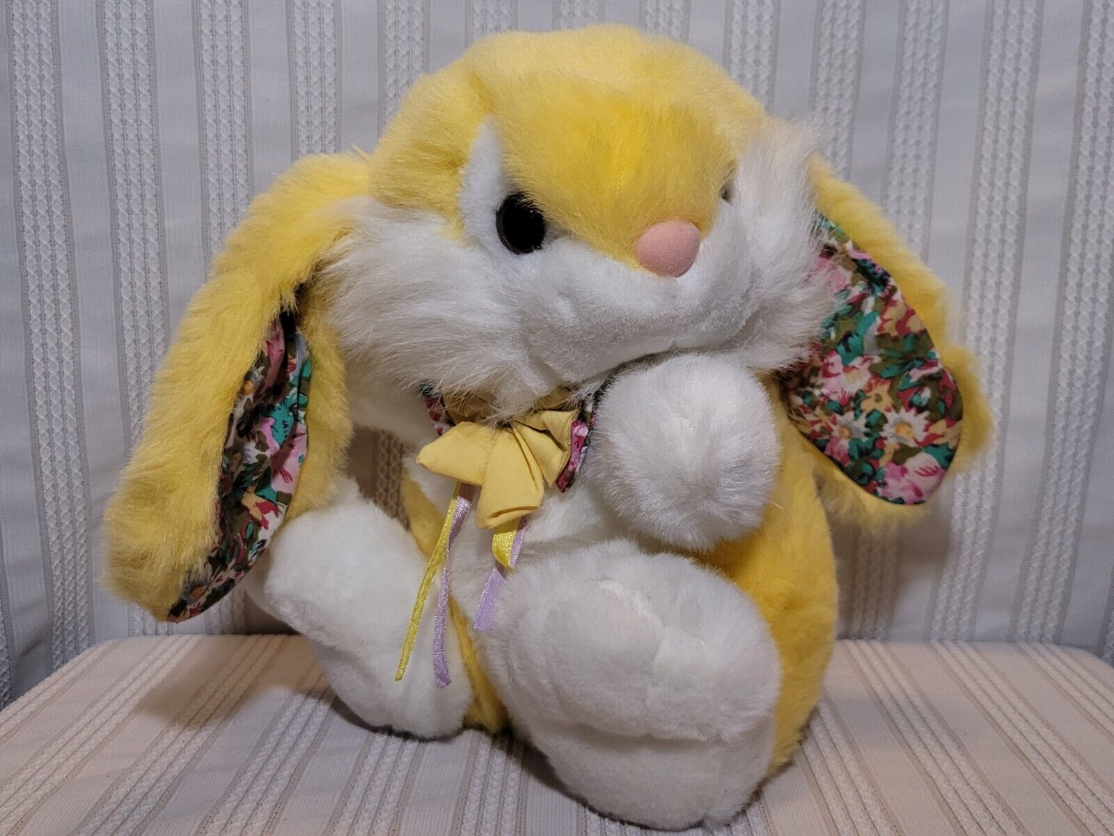 Vintage 90s Lemonwood Pastel Yellow White Easter Bunny Rabbit Plush 10 Vintage 90s Lemonwood Pastel Yellow White Easter Bunny Rabbit Plush 10