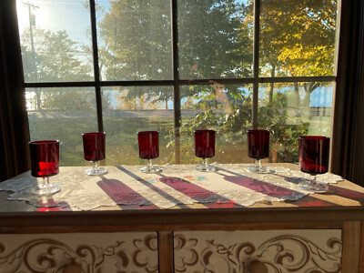 6 Vintage Arcoroc France Luminarc Cavalier Ruby Red Glasses Wine Cordial 4.25''