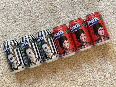 Limited Edition BEETLEJUICE Fanta! / Winona Ryder & Michael Keaton / 6 cans!