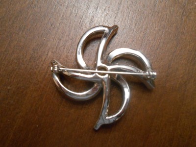 Vintage Silver Tone Pinwheel Pin, Brooch, Clear / Light Blue Stones