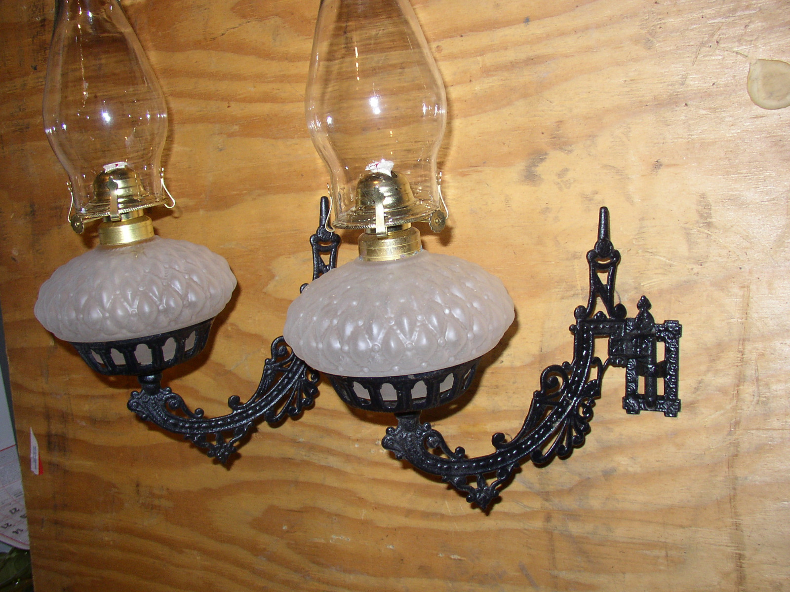 Pair Cast iron oil lamp and wall mount holder (sconce)