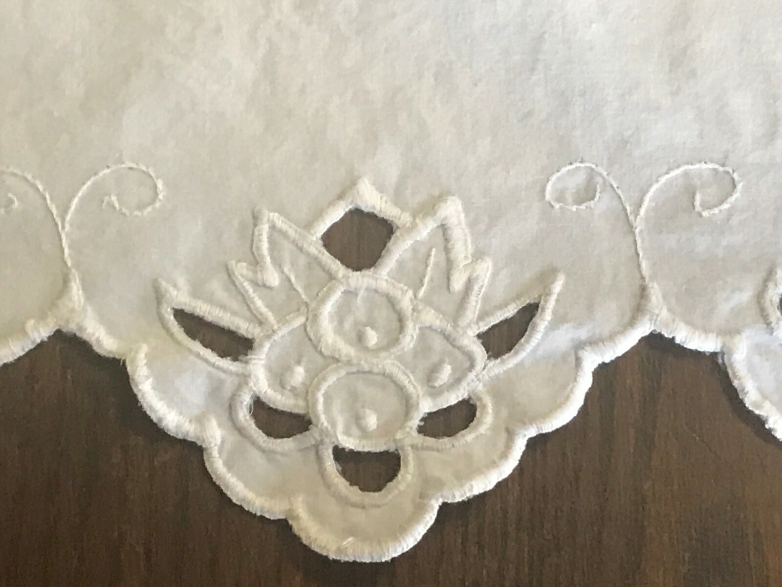 Vintage Bright White Small Cut Work Cotton Table Runner 17.5