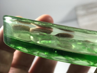 Antique Green Depression Vaseline Glass ashtray dish bowl