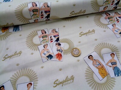 Simplicity retro vintage fabric Beach organic 100% cotton 1950's half metre
