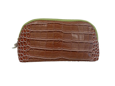 Sisley Pouch Bag Brown Alligator Embossed Faux Leather