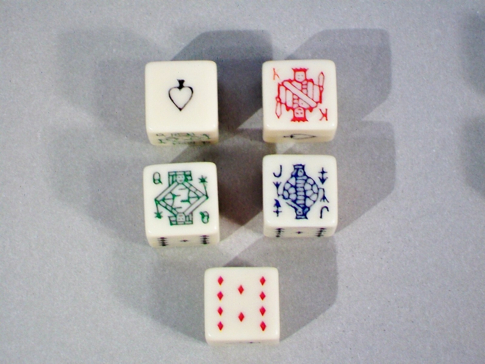 POKER DICE 2 MATCHING VINTAGE SETS OF FIVE · 5/8” WIDE