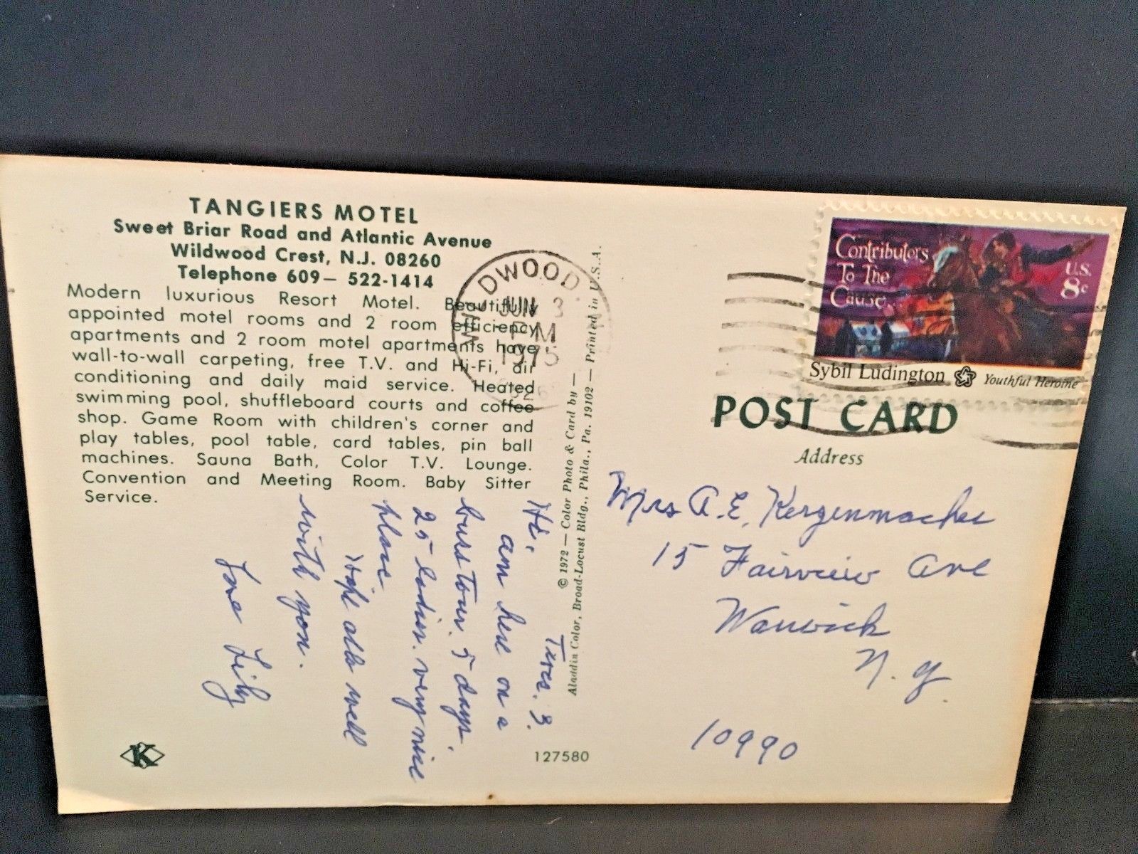 Postcard Tangiers Motel & Resort, Wildwood Crest, NJ.    Z7