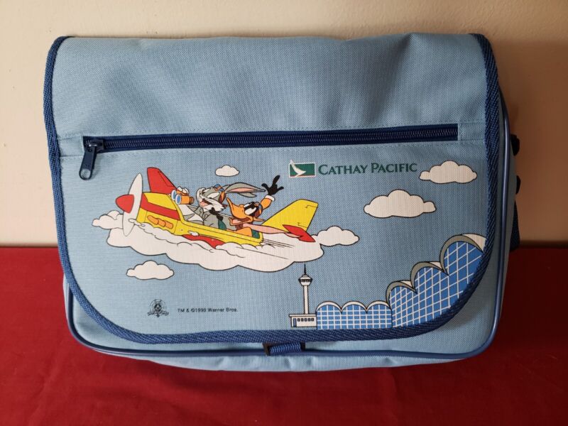 VINTAGE CATHAY PACIFIC AIRLINE LOONEY TUNES CARRY ON ACTIVITY SWAG BAG 1999 NEW
