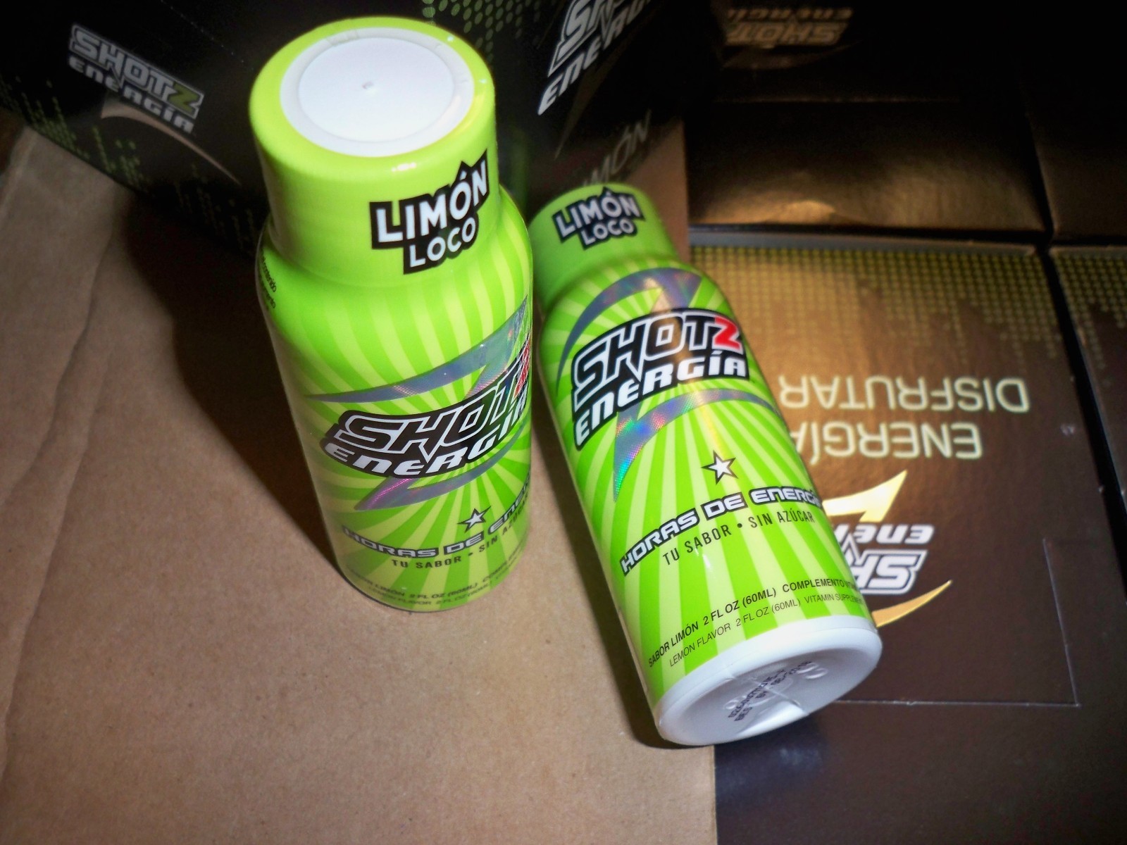 Shotz Energia Limon Flavor / Energy Shot Drink 2 cases and a box of mask filters