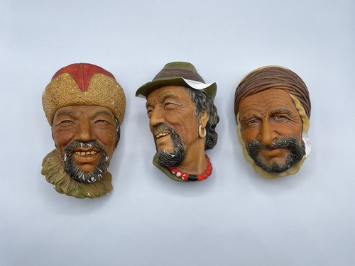 イギリス製ビンテージbosson heads Vintage Bossons Lot Of 3 Chalkware Heads England- Tibetan