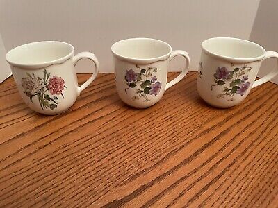 Noritake Casual Gourmet Floral White Porcelain Coffee Cups Set of 3