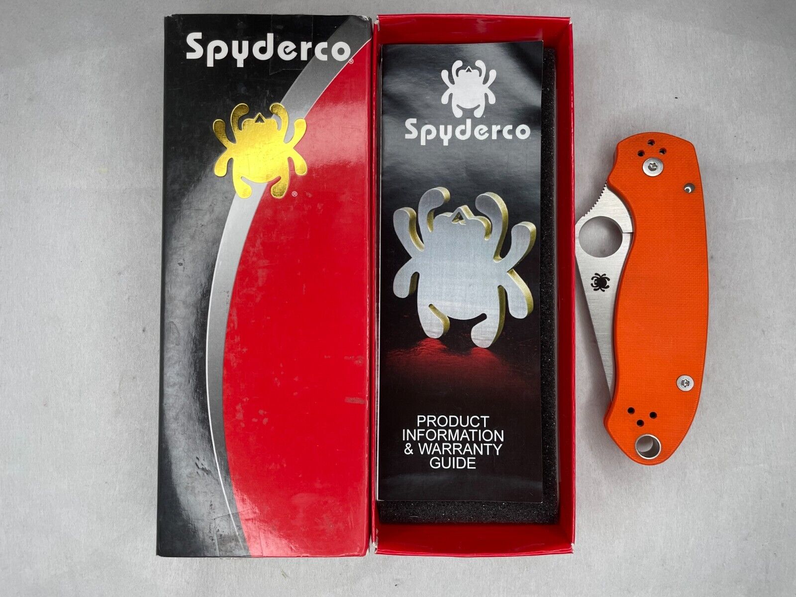 RARE Spyderco Para 3 Orange G10 CTS-XHP Satin Steel Knife RARE Spyderco Para 3 Orange G10 CTS-XHP Satin Steel Knife