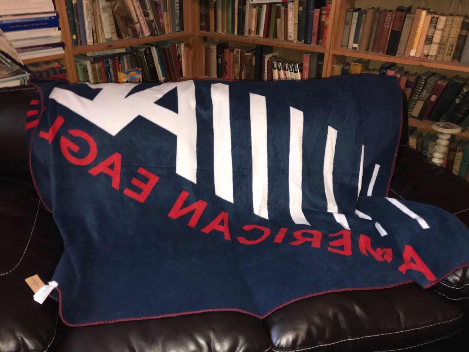 American Eagle Outfitters NEW w/tag navy/red/white fleece throw blanket 50”x60”