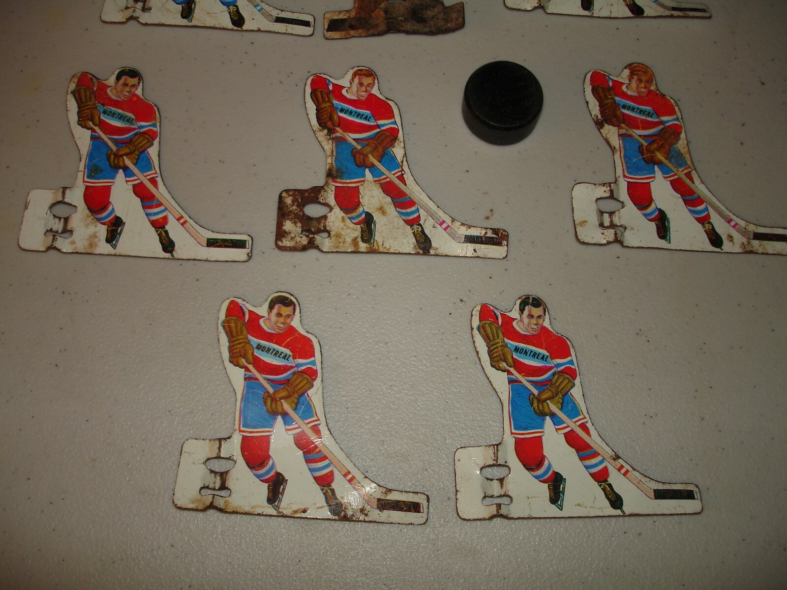 Vintage 1960's Tin Table Hockey Players - Montreal Canadiens+Toronto Maple Leafs