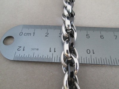 Bracelet 8.5 in. x 11 mm  Stainless Steel 316 w/ Black New LG. Rope Chain Unisex