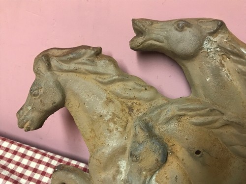 Rare Vtg Cast Iron Classical Wild Horses ?? Running Great Patina 29x14”