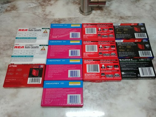 Lot of 13 NEW FACTORY SEALED Blank Audio Cassette Tapes TDK, Memorex Maxwell RCA