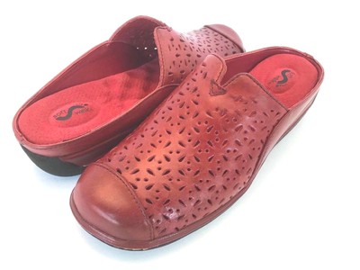 SOFTWALK Women's SAN MARCOS  Leather Mules DARK RED   7 NARROW   NIB
