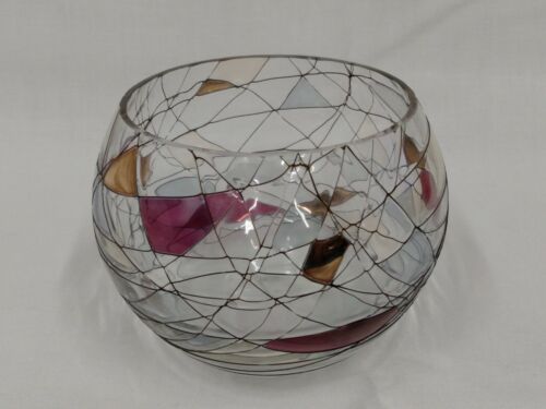 Fostoria GALLERIA Stained Elegant Mosaic Art Glass ROSE BOWL Vase Candle Votive