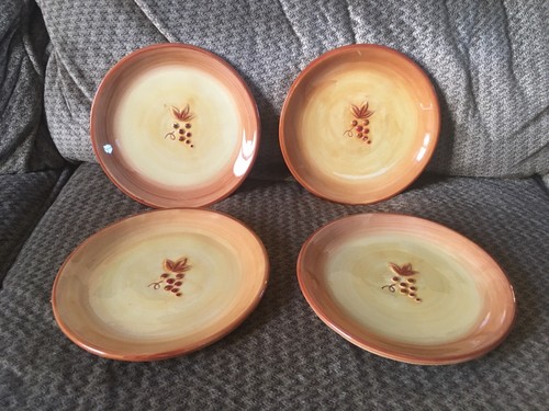 4 Fitz And Floyd Del Vino Grapevine Bread Plates Yellow Orange Trim Grapes FF 6”