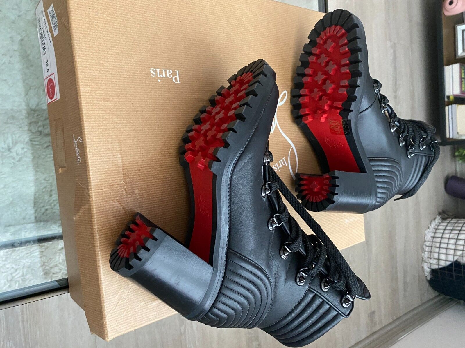 Christian Louboutin Mad 70 Spiked Quilted Leather Lace Up Christian Louboutin Mad 70 Spiked Quilted Leather Lace Up