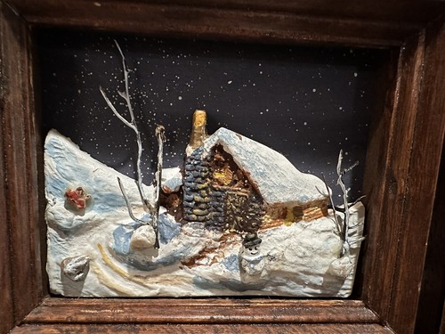 Vintage 3D Winter Scene Diorama Art Set Of 2 Framed Art  6” X 5”