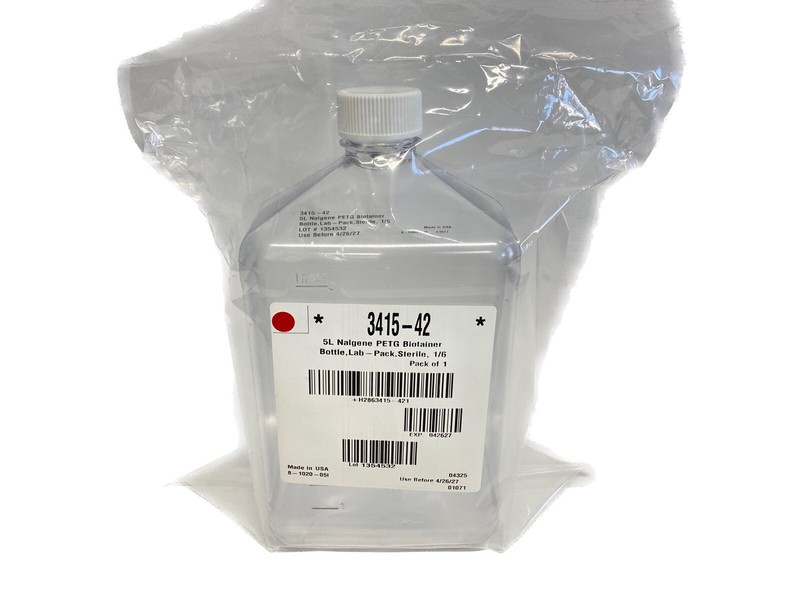 THERMO NALGENE 5L PETG Biotainer Square Bottle w/48mm Screw Cap 3415-42