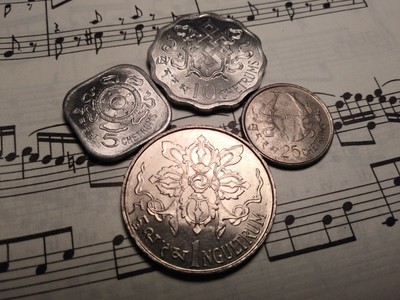 BHUTAN 4-coin 1974 Set KM37+38+40.1+41 Full NON-FAO Single Date Set VERY RARE !