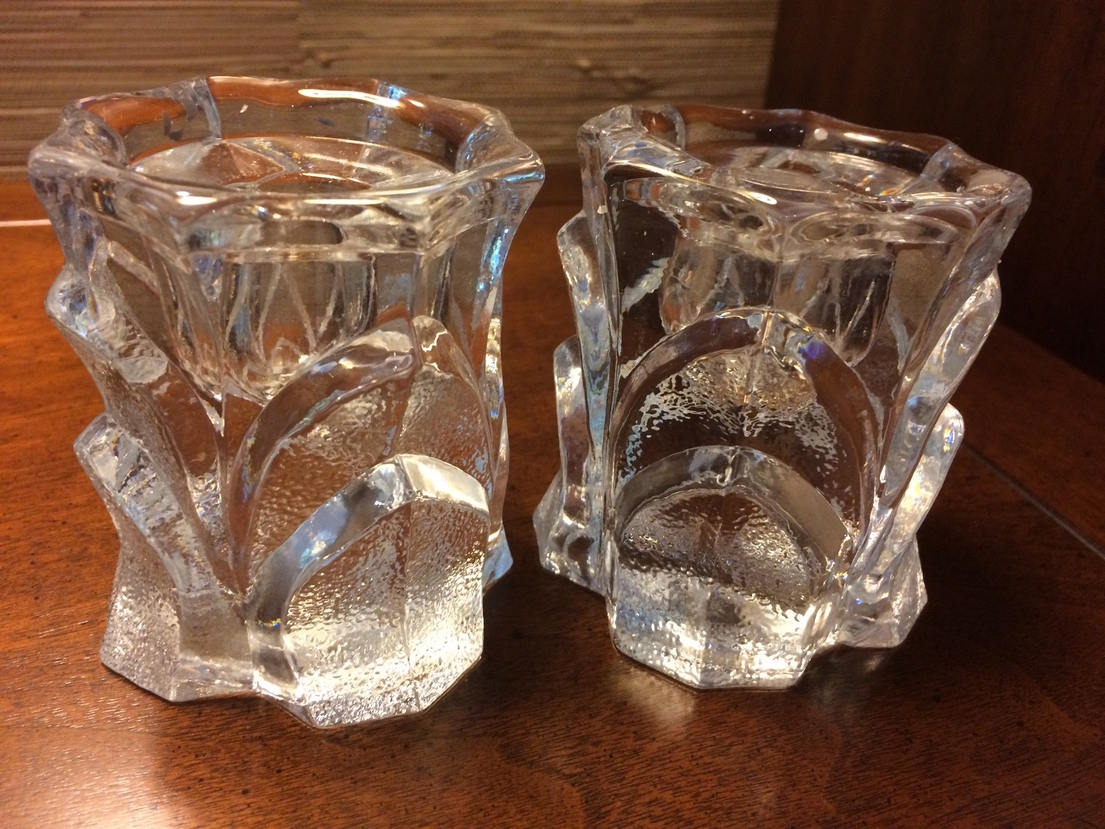 CANDLE HOLDERs, PRESSED/MOLDED GLASS, DANISH  Set of 5