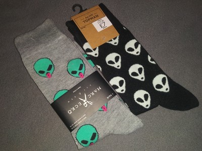 NEW w/tags TOPMAN & MARC ECKO 2 PAIRS Alien Socks ~ Unisex Men/Women