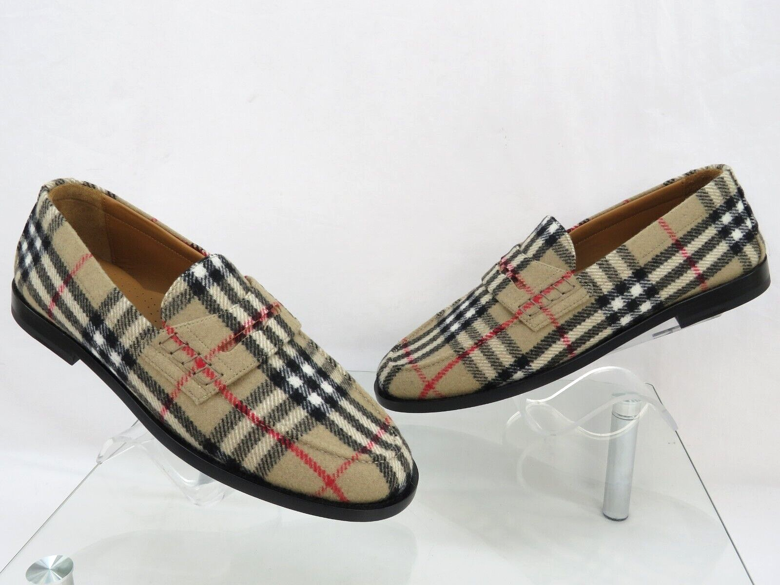 Pre-owned Burberry $790  Hackney Beige Check Wool Penny Loafers 43.5 Us 10.5 Italy