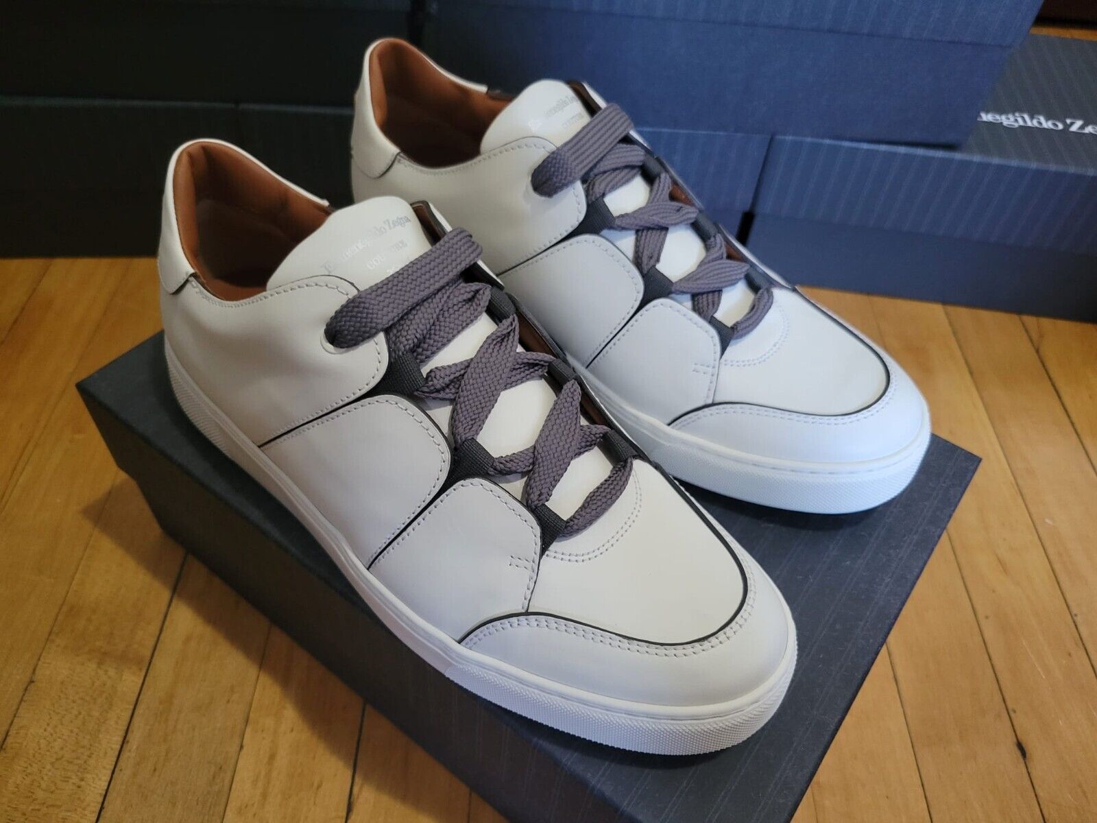 Ermenegildo Zegna Men's Tiziano in White Calfskin Leather Ermenegildo Zegna Men's Tiziano in White Calfskin Leather