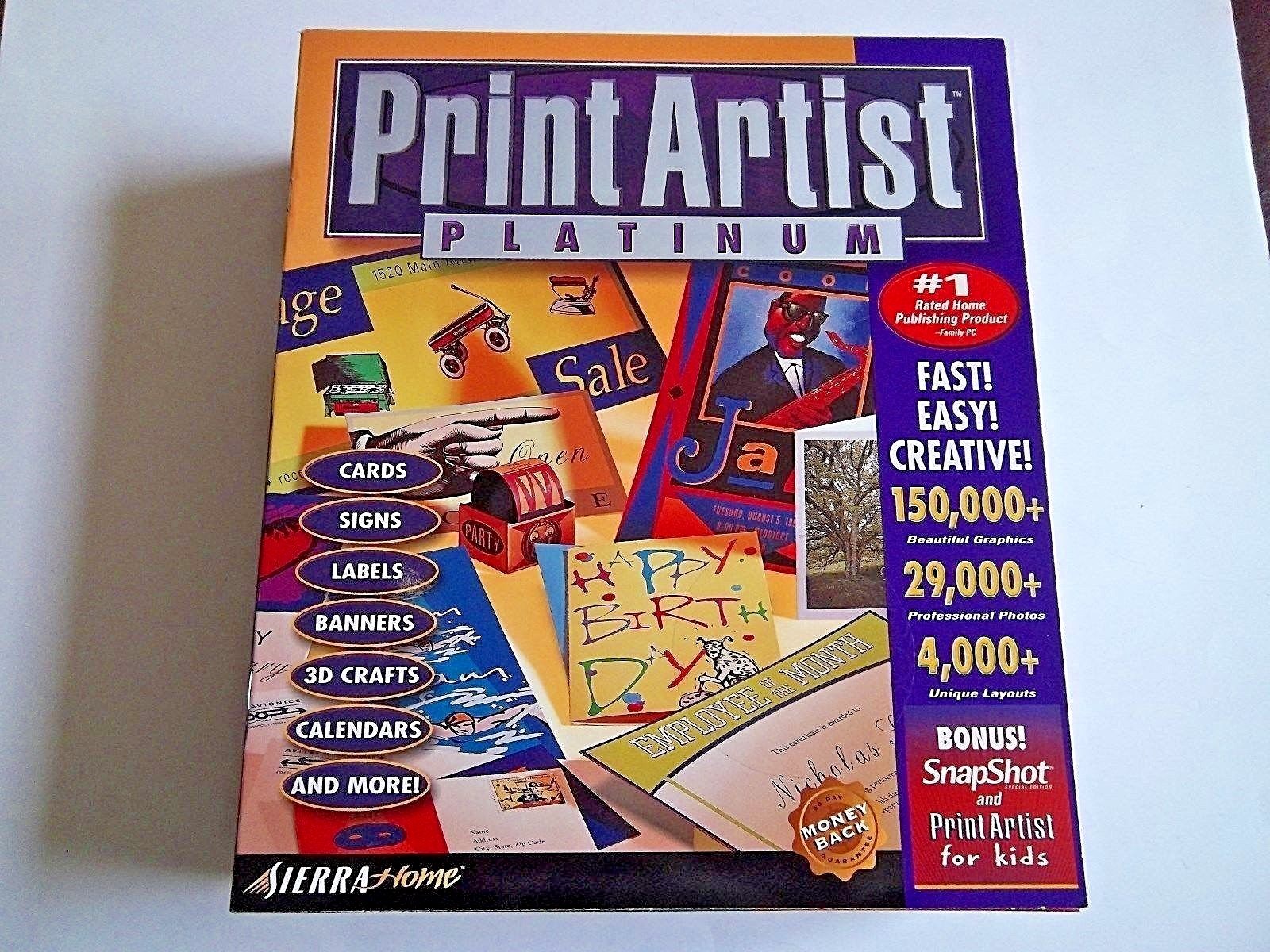 Sierra Print Artist 4.0 Platinum 1998 w/SnapShot, Print Artist for Kids Software
