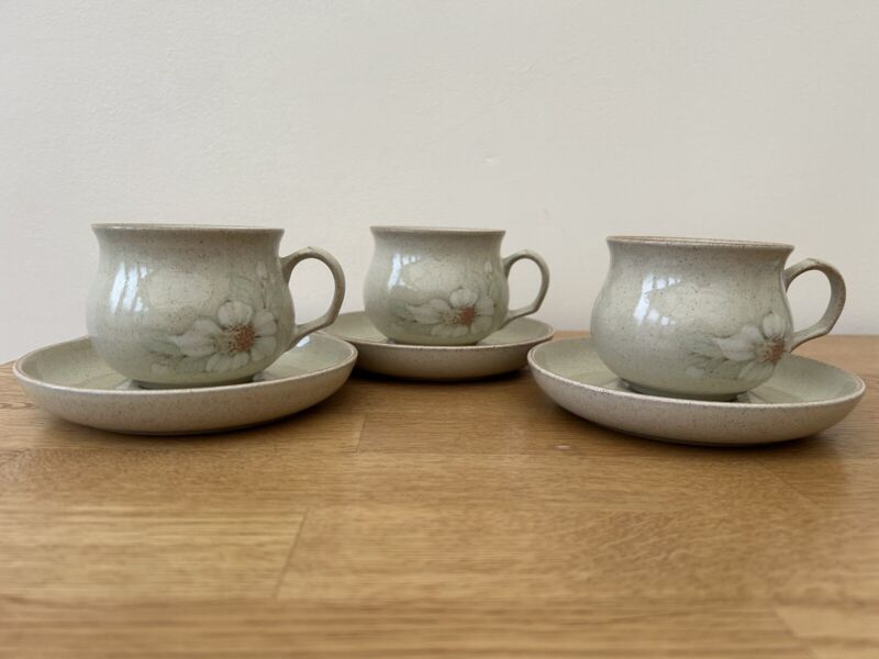 Denby Daybreak Cups And Saucers X 3 In Very Good Condition