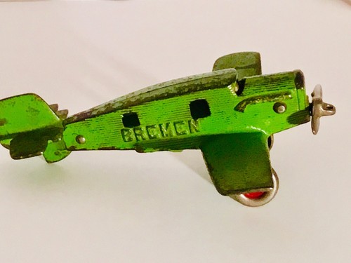 Rare Hubley Bremen Green Cast Iron Airplane - Nice!