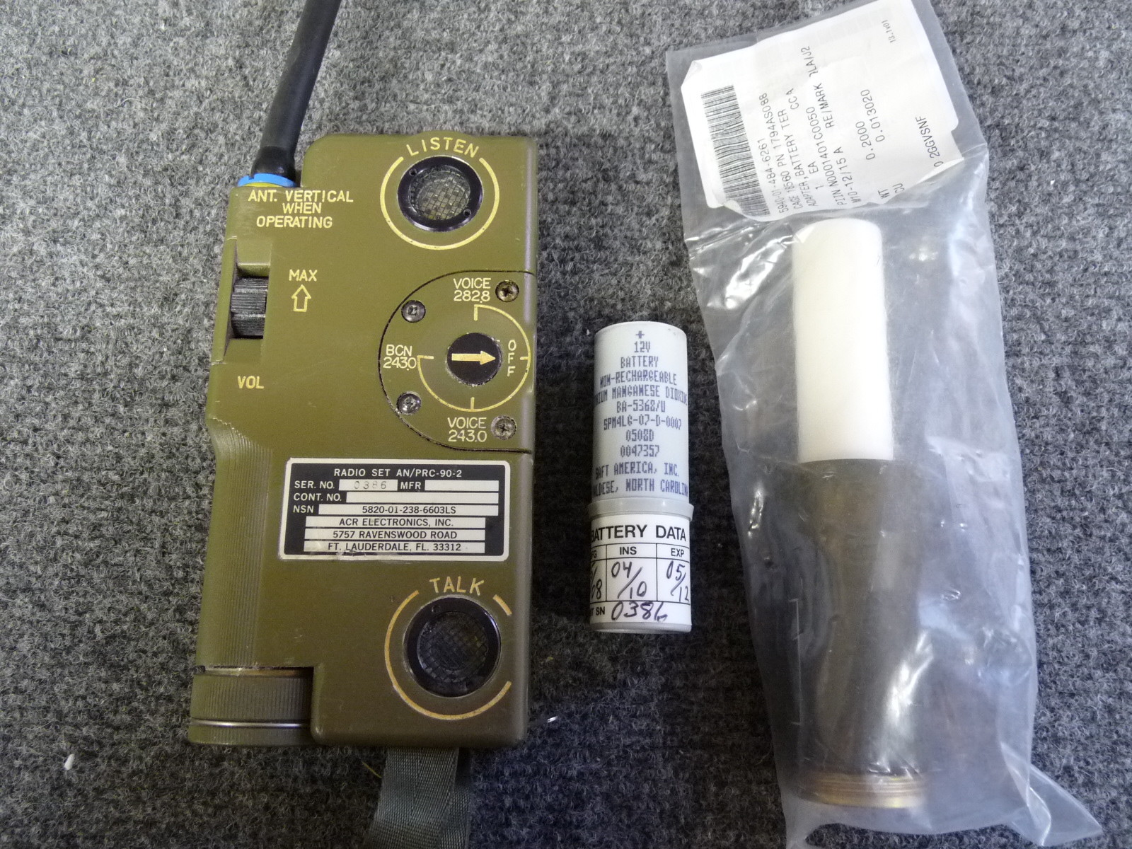 MILITARY SURPLUS PILOT SURVIVAL FIELD RADIO SET AN PRC 90 2 + ADAPTER 0386