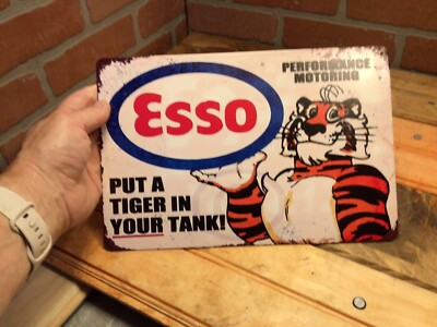 Vintage Patina Style 8''x 12'' ESSO ''Put a Tiger in your Tank'' Advertising Sign
