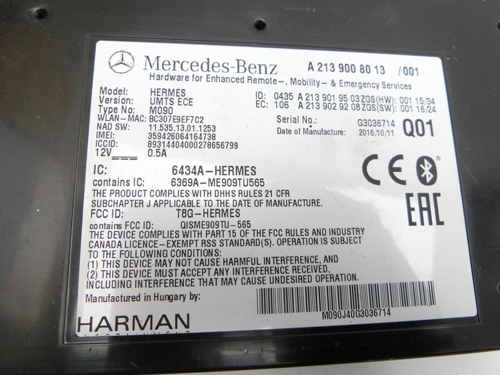Mercedes C205 C400 15-18 Steuergerät ECU Bluetooth Remote Mobility Emerg Service Mercedes C205 C400 15-18... Vorschau 2